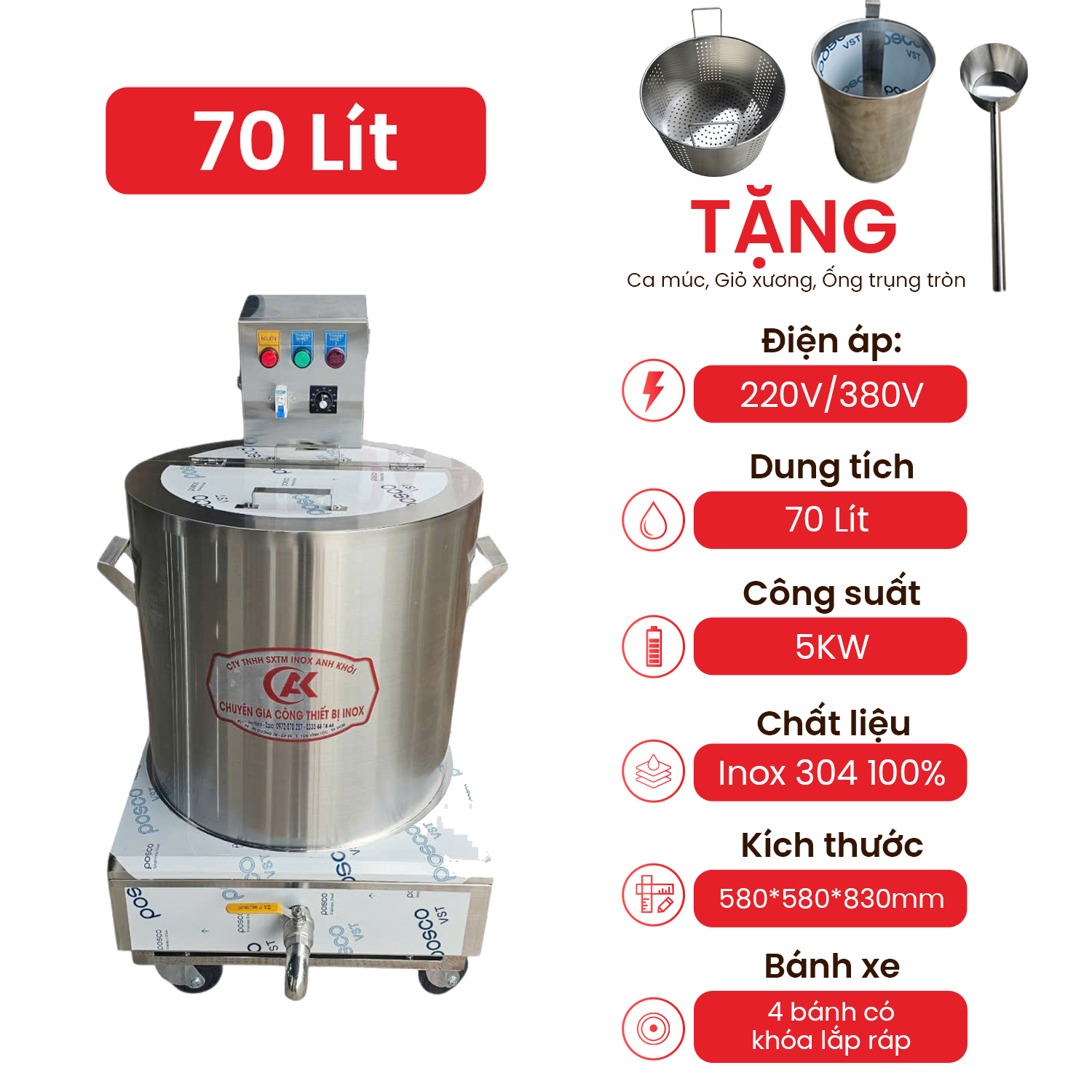I. Thông Số Kỹ Thuật Nồi Nấu Phở Điện Di Động 70L 