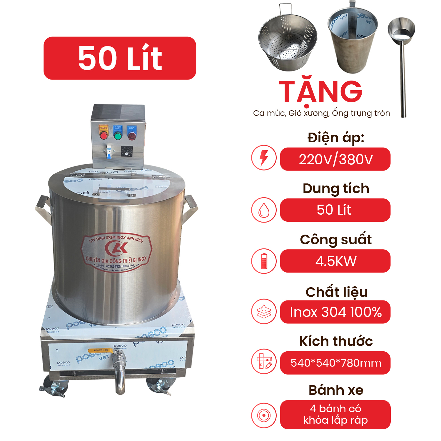 Thông Số Kỹ Thuật Nồi Nấu Phở Điện Di Động 40L
