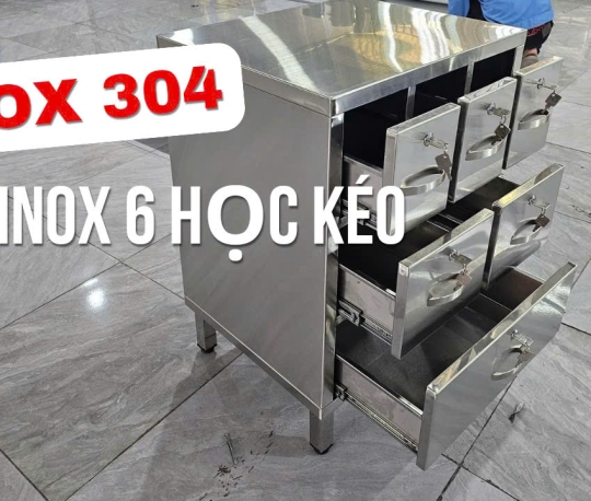  TỦ INOX 6 HỌC KÉO KT : D600 * R500 * C850mm