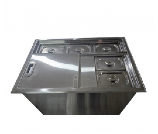 Thùng Đá Inox Kèm 5 Khay Topping Âm Bàn 65.50.40 201