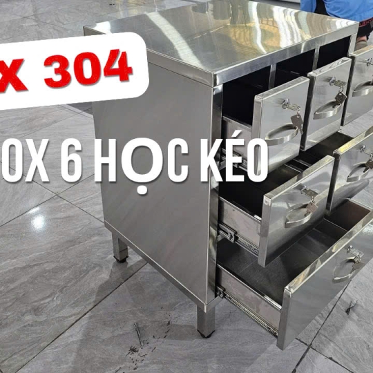  TỦ INOX 6 HỌC KÉO KT : D600 * R500 * C850mm