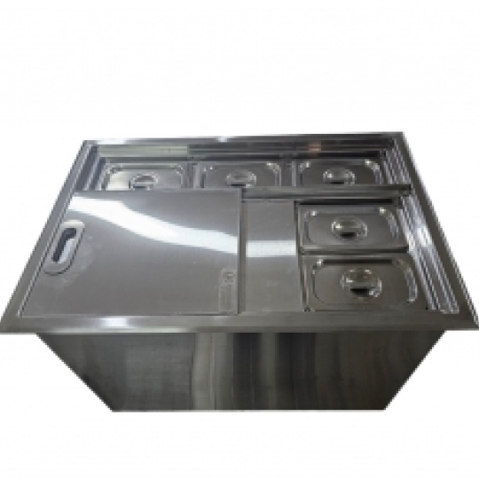 Thùng Đá Inox Kèm 5 Khay Topping Âm Bàn 65.50.40 201